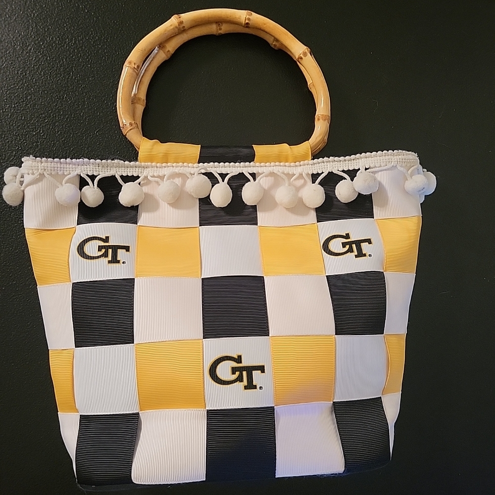 Georgia Tech ribbon purse with wooden handles